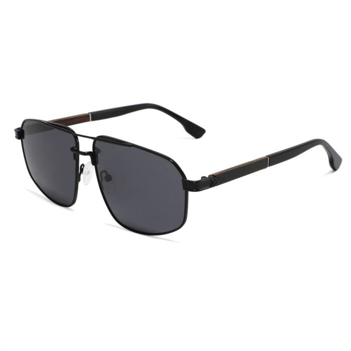 High Quality Metal Frame Sunglasses Wooden Temple Polarized Sunglasses Men - Image 2
