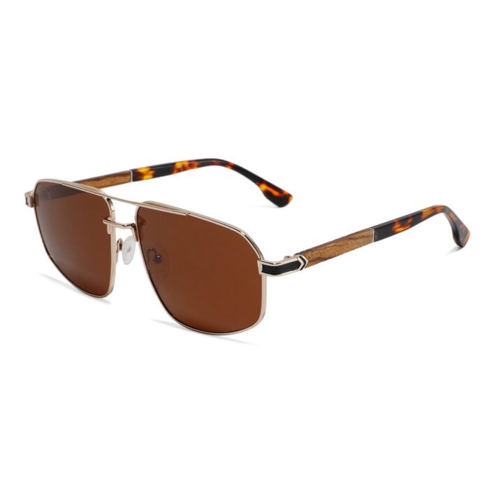 High Quality Metal Frame Sunglasses Wooden Temple Polarized Sunglasses Men - Image 3