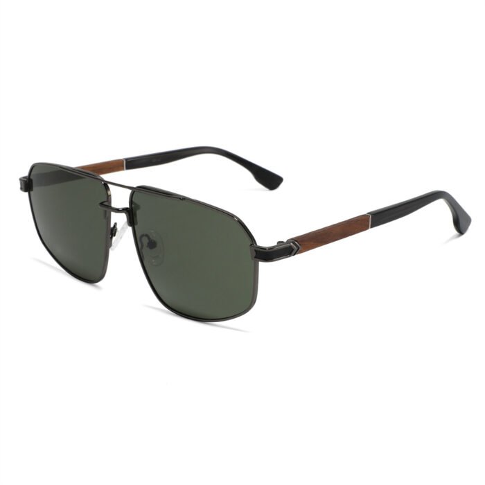 High Quality Metal Frame Sunglasses Wooden Temple Polarized Sunglasses Men - Image 4