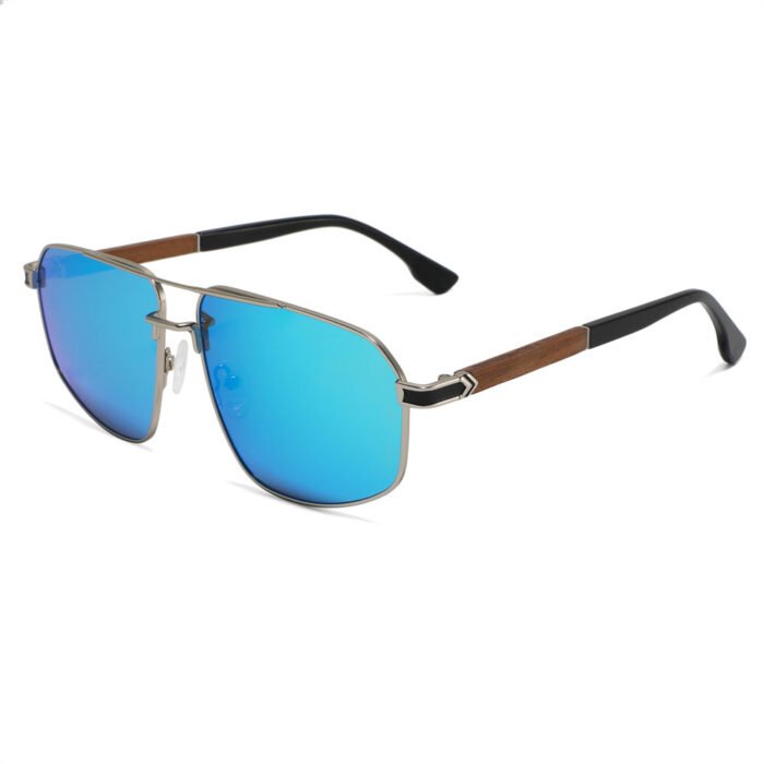 High Quality Metal Frame Sunglasses Wooden Temple Polarized Sunglasses Men